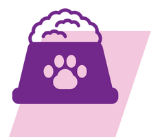 pink and purple geometric icon of a bowl of pet food