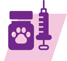 pink and purple geometric icon of a pet vaccine