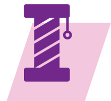pink and purple geometric icon of a cat scratching post
