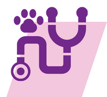 pink and purple geometric icon of a veterinary stethoscope
