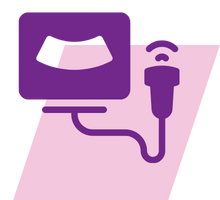 pink and purple geometric icon of an ultrasound device
