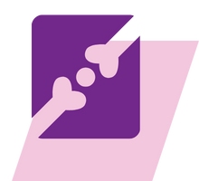 pink and purple geometric icon of two bones meeting at a joint